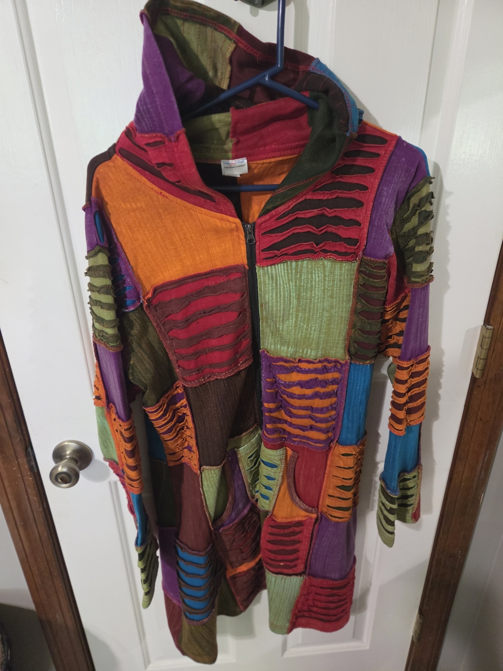 Bohemian Multi-Color Patchwork Hooded Jacket